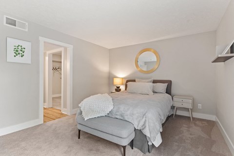 Primary Bedroom at Lakes of Carmel Apartments, Carmel, IN, 46032
