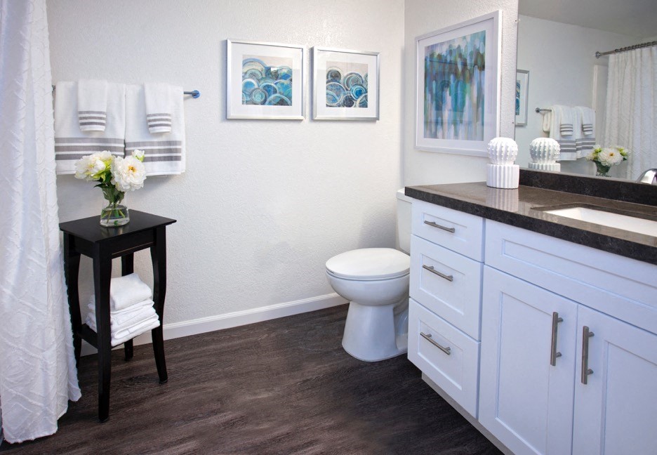 Bathroom from one bedroom model at Club Pacifica, California