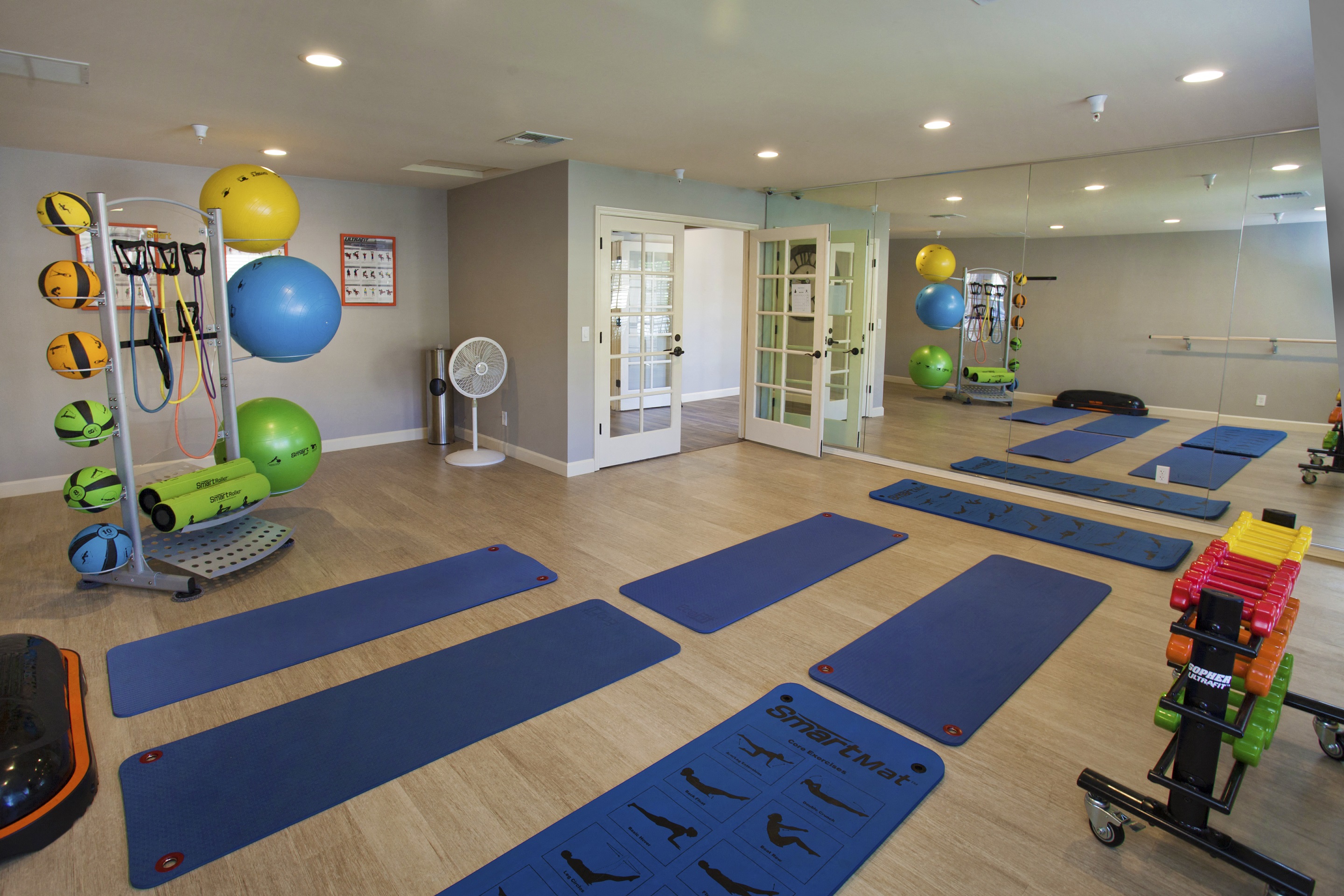 Gym with yoga studio at Club Pacifica, Benicia California