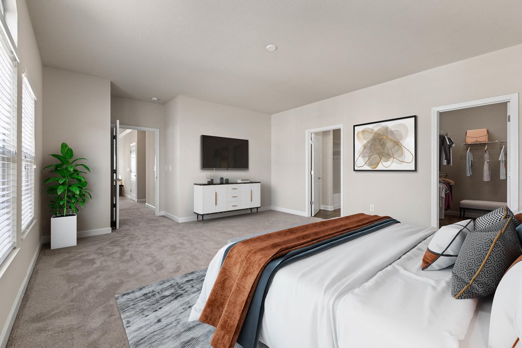 Master Bedroom with Walk-in Closet and Private Bathroom with Large Windows