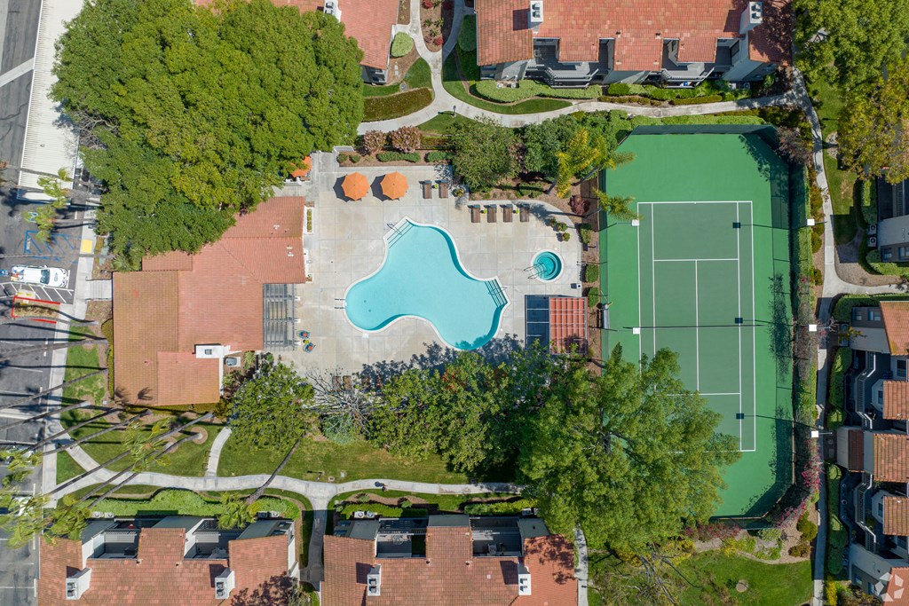 arial view of the tennis courts and tennis court at La Serena, California