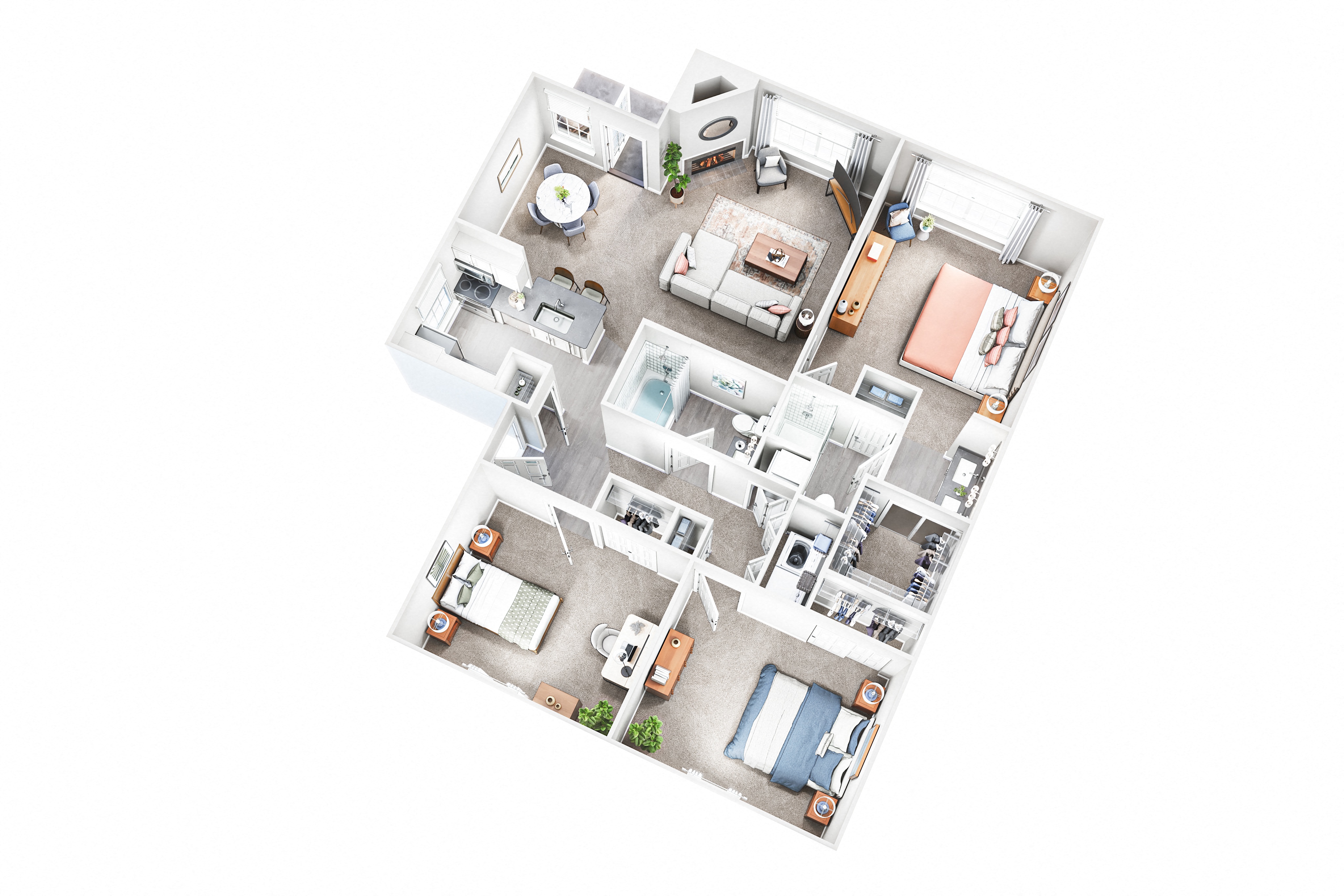3Bedrooms 2Baths Floor Plan at Sand Creek Woods Apartments, Indiana