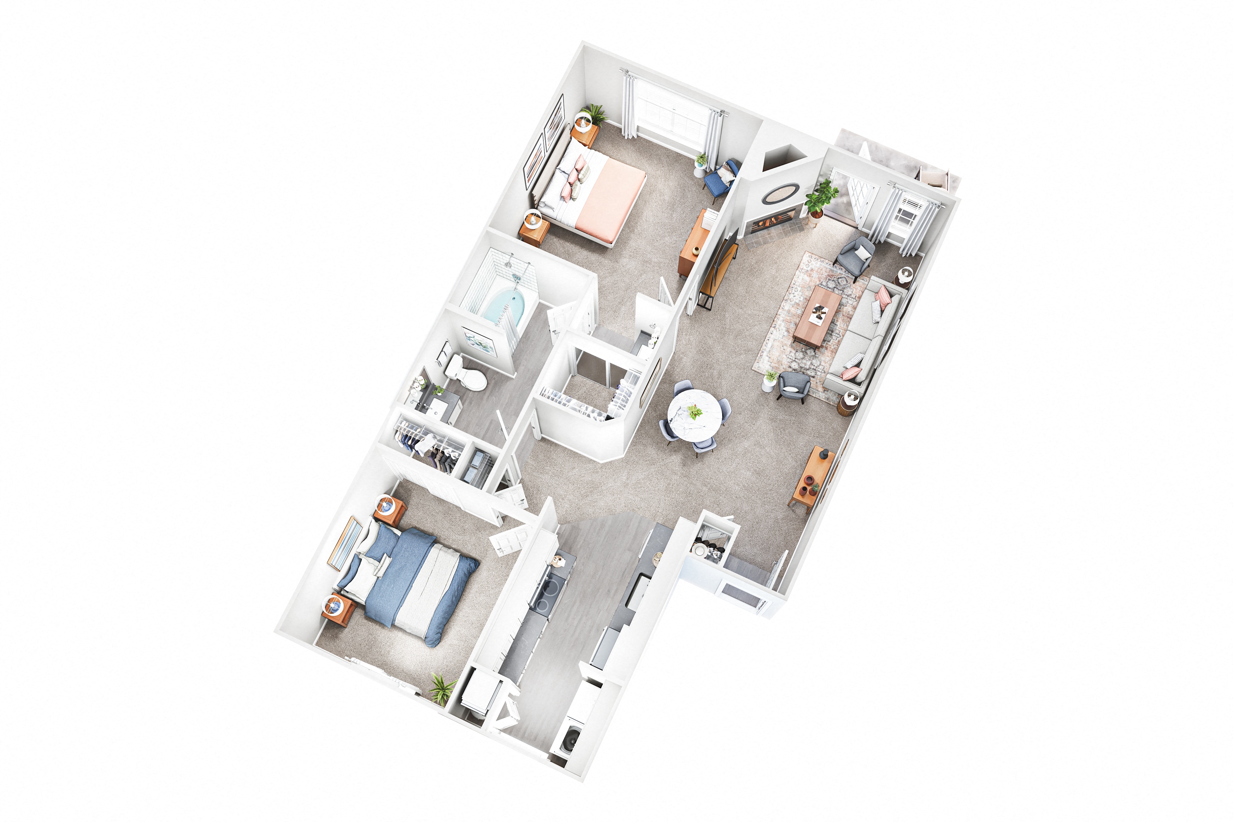 2Bedroom 1Bath Floor Plan at Sand Creek Woods Apartments, Fishers, 46037