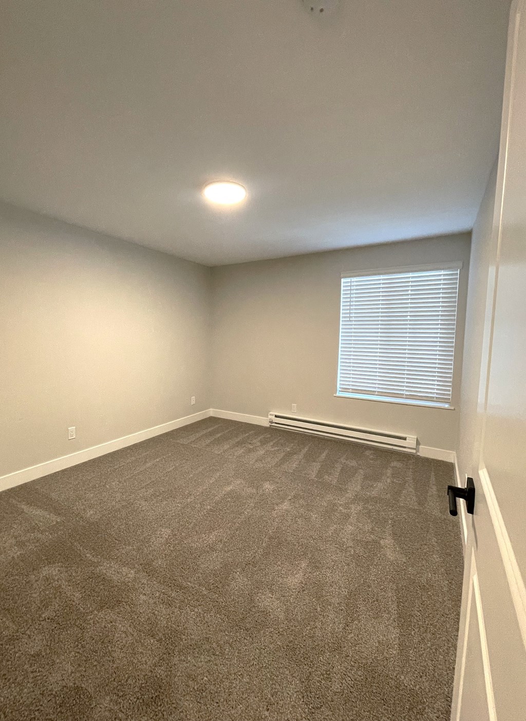 a empty room with carpet and a window