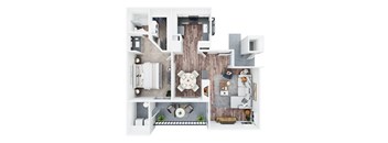 bedroom floor plan an in 3d at La Serena, California