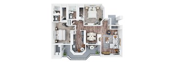 bedroom floor plan an in 3d at La Serena, San Diego, CA