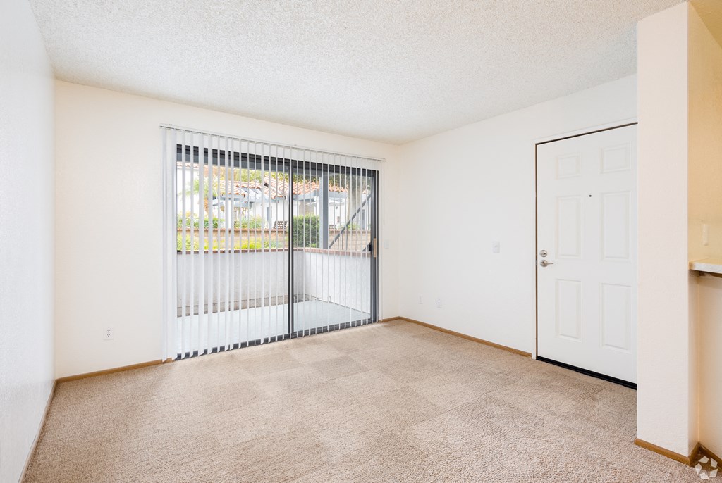 a bedroom with a large window and beige carpet