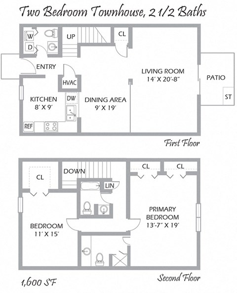 Two Bedrooms, 2 1/2 Baths Townhouse