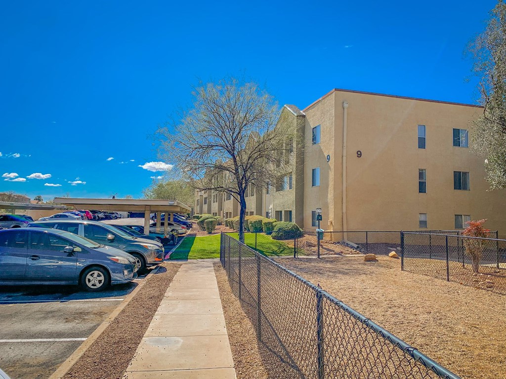 Resident parking next to park at Pantano Apartments, Tucson