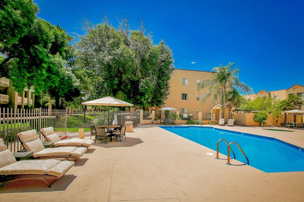 Sparkling pool at Pavilions at Pantano Apartments in Tucson, AZ!