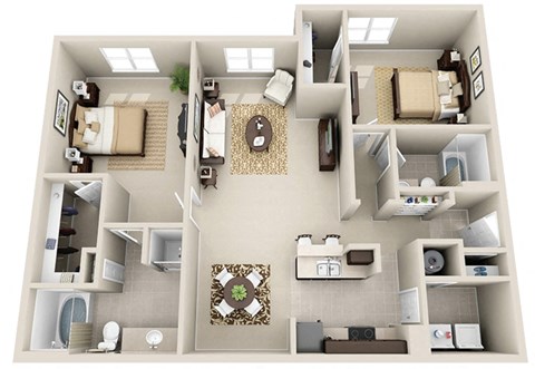 3 Bed 2 Bath Floor Plan at Sonoma Grande Apartments, Tulsa, OK, 74133