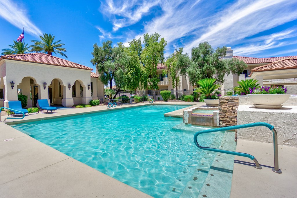 Resort-style pool with tree lined view at Ventana, Scottsdale, 85260