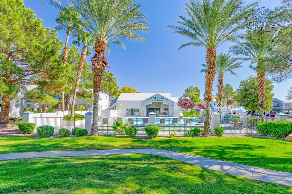 Country club beautiful entrance view with garden at Country Club at The Meadows, Las Vegas, 89107
