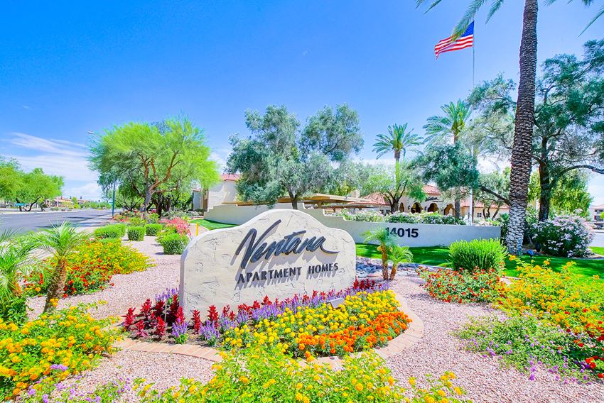Lush mature landscaping at Ventana Apartment Homes in Central Scottsdale, AZ, For Rent. Now leasing 1 and 2 bedroom apartments. - Photo Gallery 1