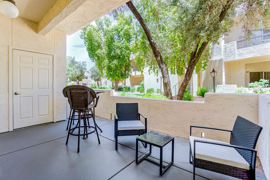 Balcony and patio area with seating at Ventana, Scottsdale, Arizona