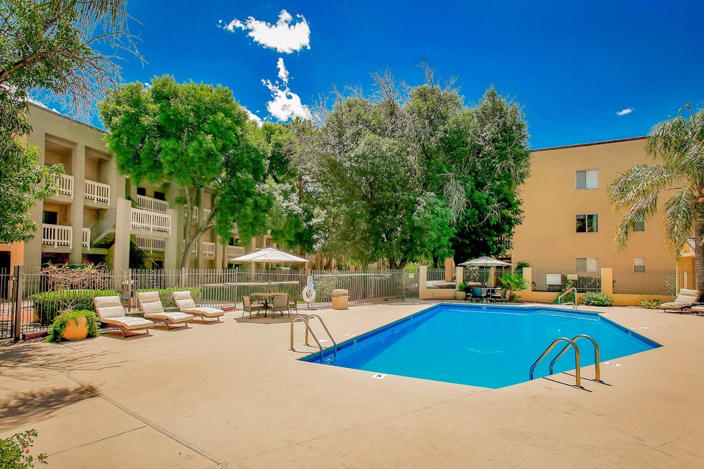 Sparkling pool at Pavilions at Pantano Apartments in Tucson, AZ!