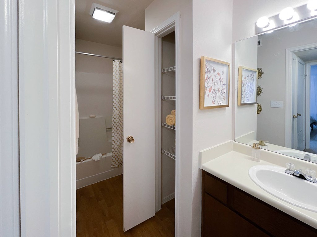 Interior bathroom view with vanity at Greenbriar Apartments, Tulsa