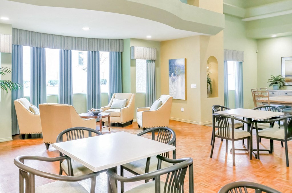 Indoor community room at Country Club at The Meadows Senior Apartments in Las Vegas, NV, For Rent. Now leasing 1 and 2 bedroom apartments.