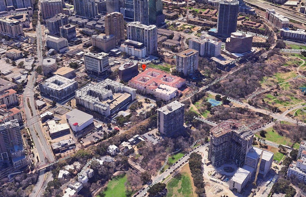 Aerial city views at Villas at Katy Trail Apartments, Dallas, Texas
