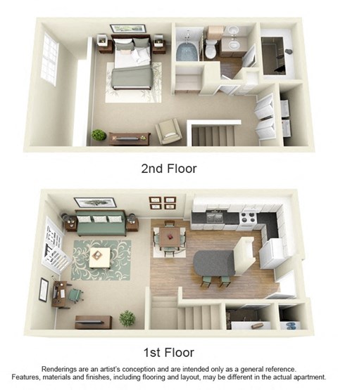 A3 Floor Plan at Villas at Katy Trail Apartments, Dallas, TX