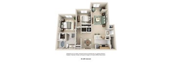 2 bedroom 1 bathroom floor plan Estancia apartments for rent in south Tulsa Oklahoma