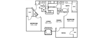 A black and white floor plan of a house with labeled rooms.