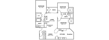 A black and white image of a house floor plan with labeled rooms.