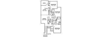 A black and white image of a house floor plan.