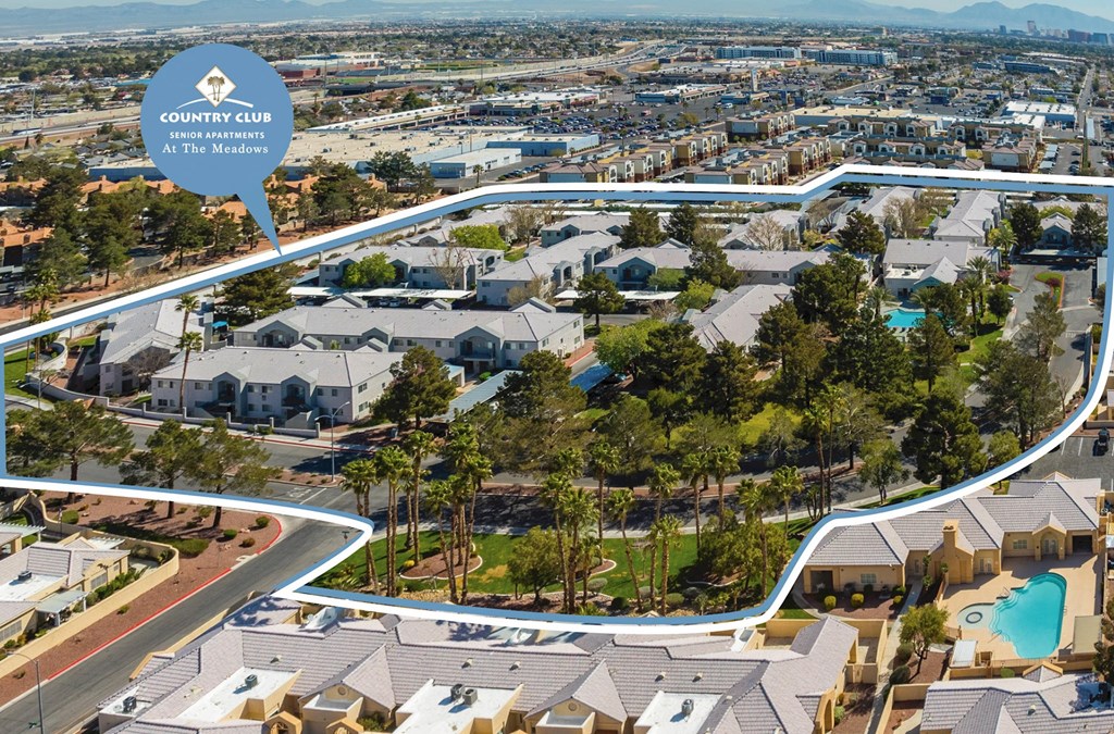 Arial drone property view at Country Club at The Meadows, Las Vegas, NV, 89107