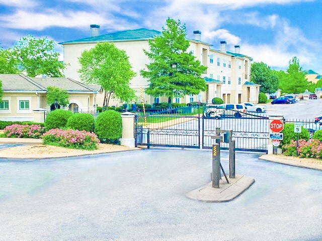 Gated entry front Estancia Apartments south Tulsa Oklahoma