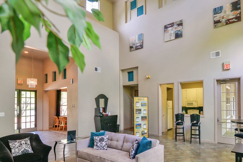 Spacious Clubhouse foyer with coffee station at Greysons Gate in North Dallas, TX, For Rent. Now leasing 1, 2 and 3 bedroom apartments. - Photo Gallery 4