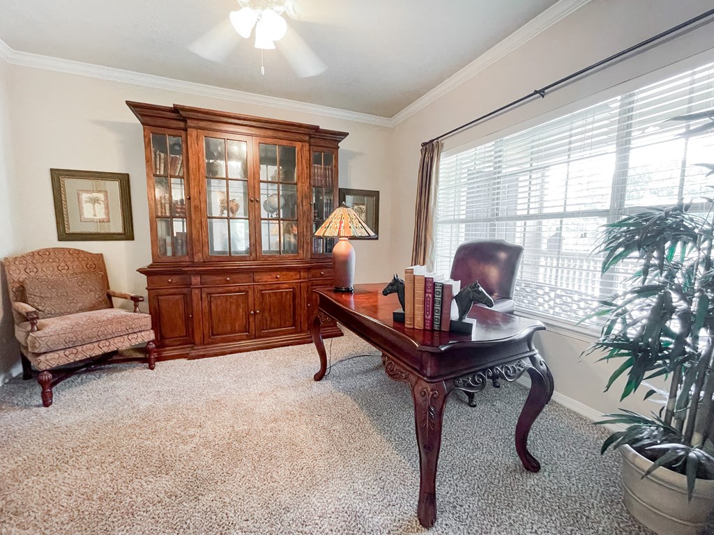 Office space with large windows at SaddleBrook Apartments, Dallas, Texas