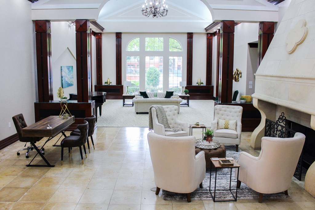 Community Clubhouse lounge area at Montfort Place Apartments, Dallas, TX, 75254