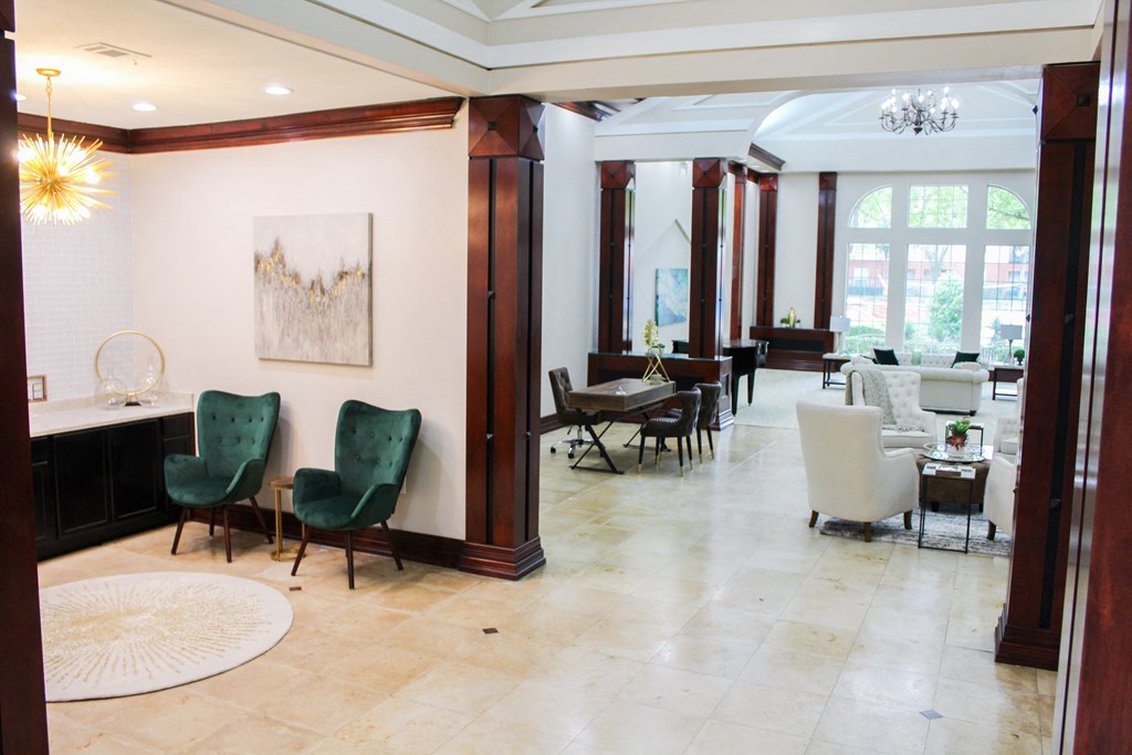 Interior entrance to leasing office lounge and coffee bar at Montfort Place Apartments, Dallas, TX