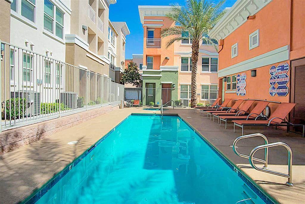 Fenced swimming pool at Croix Townhomes, Henderson, NV, Nevada, 89014