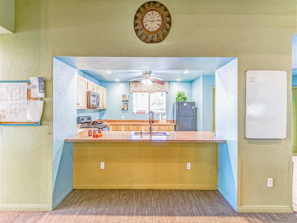 Community kitchen of Country Club at Valley View Senior Apartments in Las Vegas, NV, For Rent. Now leasing 1 and 2 bedroom apartments.