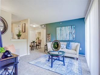 Open floor plan at Trinity Square Apartments in North Dallas, TX, For Rent. Now leasing 1 and 2 bedroom apartments.
