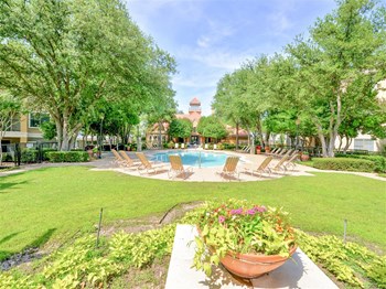 Family friendly pool of Saxony at Chase Oaks in North Plano, TX, For Rent. Now leasing 1, 2 and 3 bedroom apartments. - Photo Gallery 7