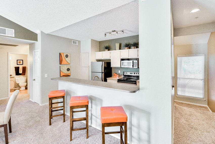 Pass through bar counter at The Winsted at Valley Ranch in Irving, TX, For Rent. Now leasing 1 and 2 bedroom apartments.