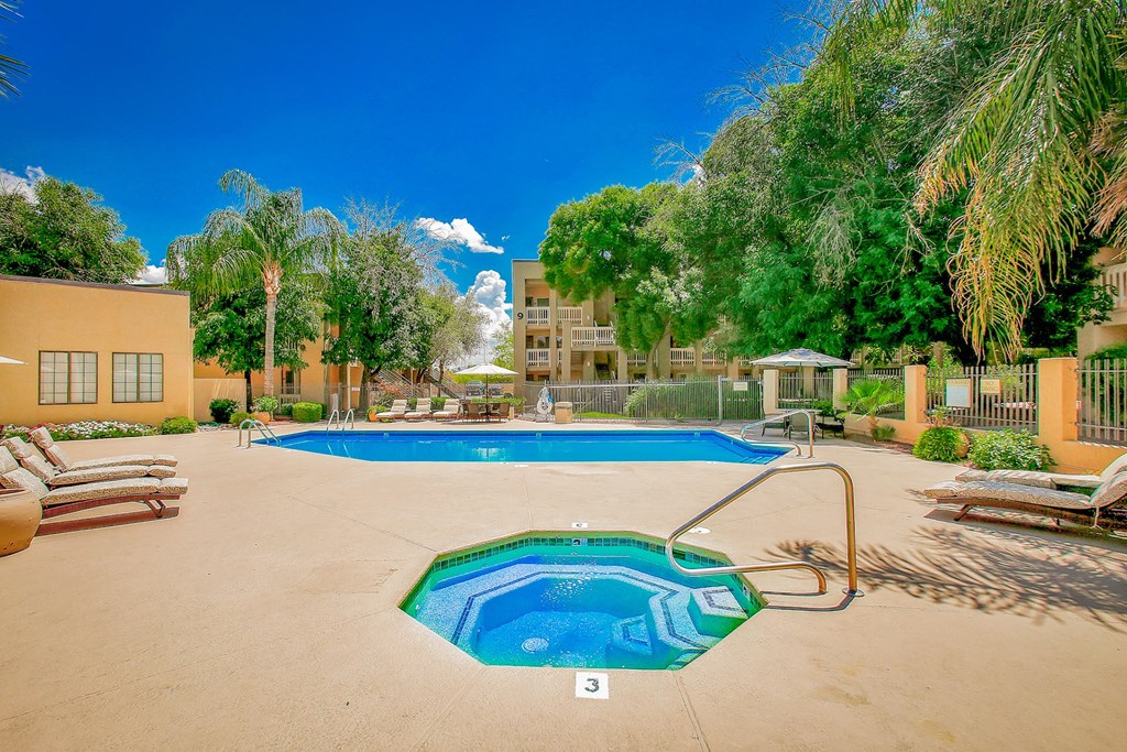 Pool and spa at Pavilions at Pantano Apartments in Tucson, AZ!