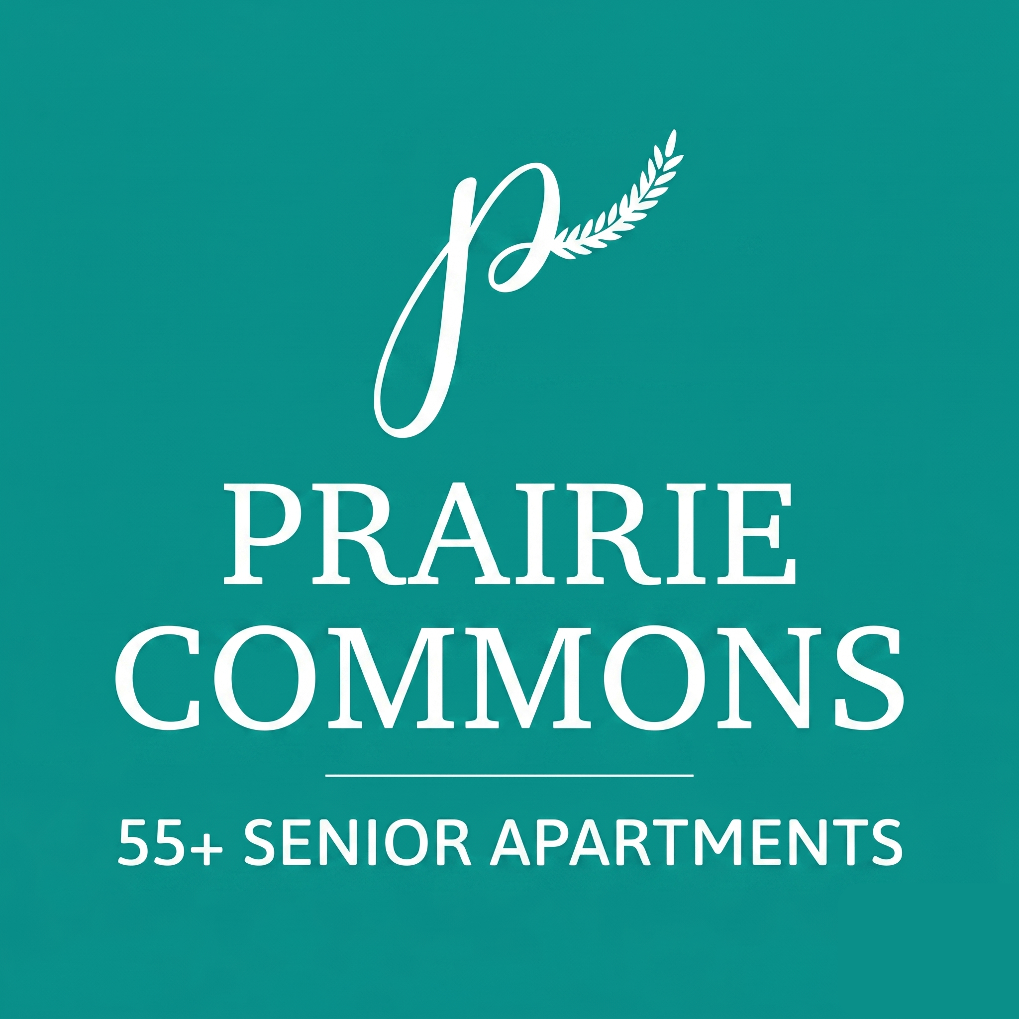 A logo for Prairie Commons 55+ Senior Apartments.