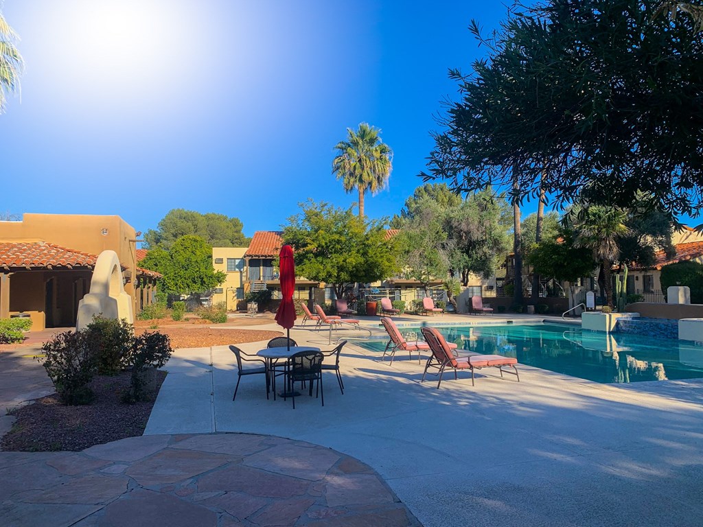 Poolside Sundeck With Relaxing Chairs at La Hacienda Apartment, Tucson, AZ, Arizona