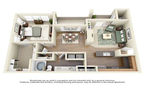 One Bedroom One Bath A4 at Turnberry Isle Apartment Homes, Texas, 75248