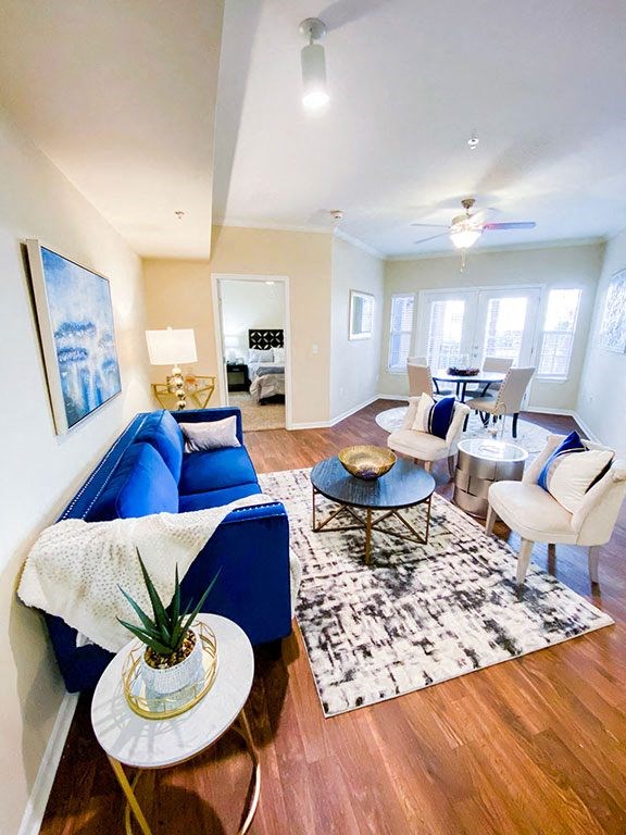 French Doors to Balcony at The Villas at Katy Trail in Uptown Dallas, TX, For Rent. Now leasing Studio, 1, 2 and 3 bedroom apartments.