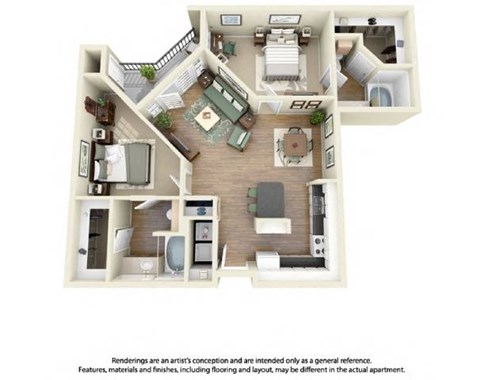 B3 Floor Plan at Villas at Katy Trail Apartments, Dallas, 75201
