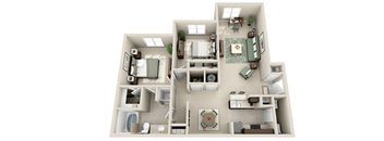 2 Bed 1 Bath Floor Plan at Sonoma Grande Apartments, Tulsa