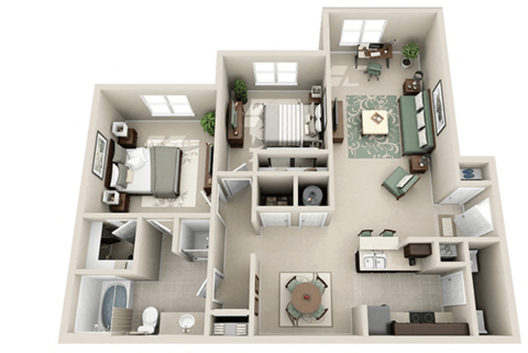 2 Bed 1 Bath Floor Plan at Sonoma Grande Apartments, Tulsa