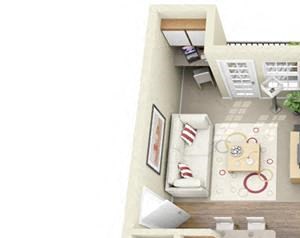 1 Bed 1 Bath- 573 Sq. Ft.