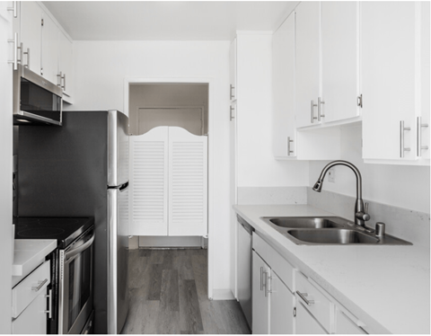 Efficient Appliances In Kitchen at The DRACENA Apts, Los Feliz, Los Angeles, California