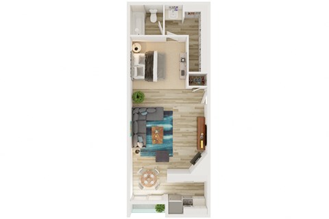a furnished floor plan of a 1 bedroom apartment